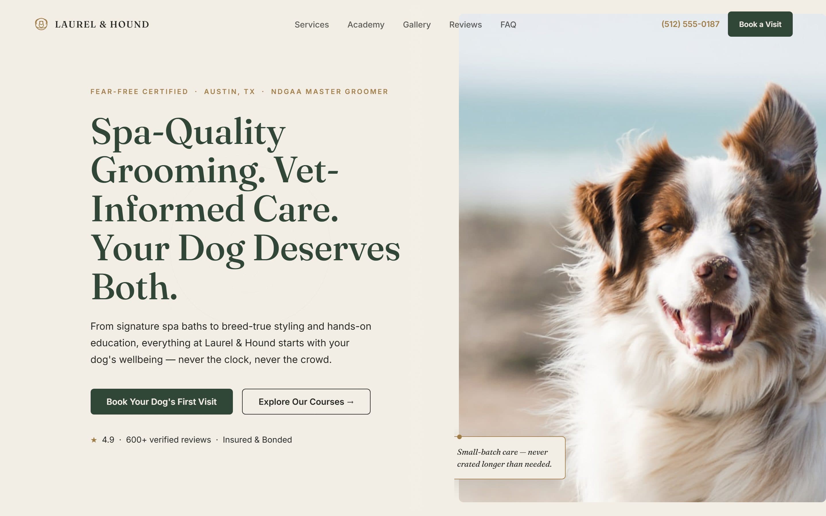 Laurel & Hound · Austin Dog Grooming — live screenshot