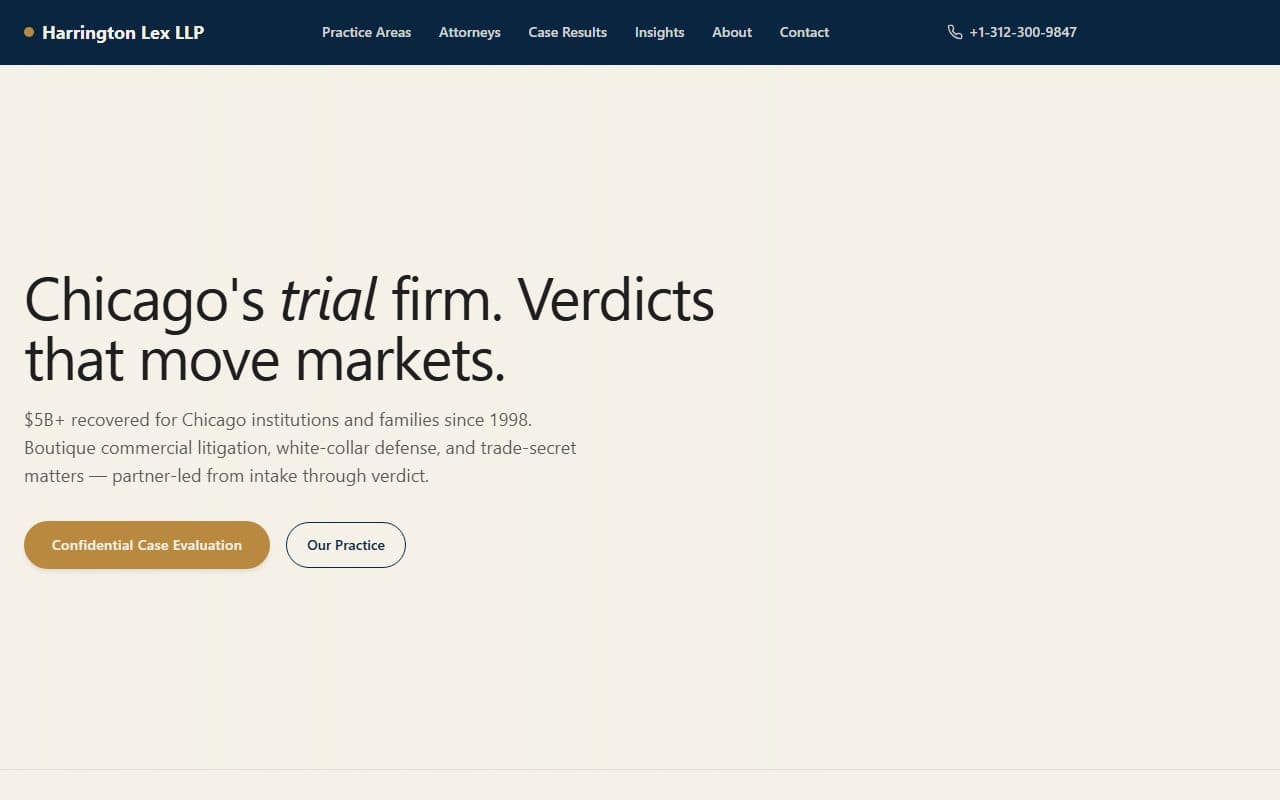 Harrington Lex LLP · Chicago Trial Boutique — live screenshot
