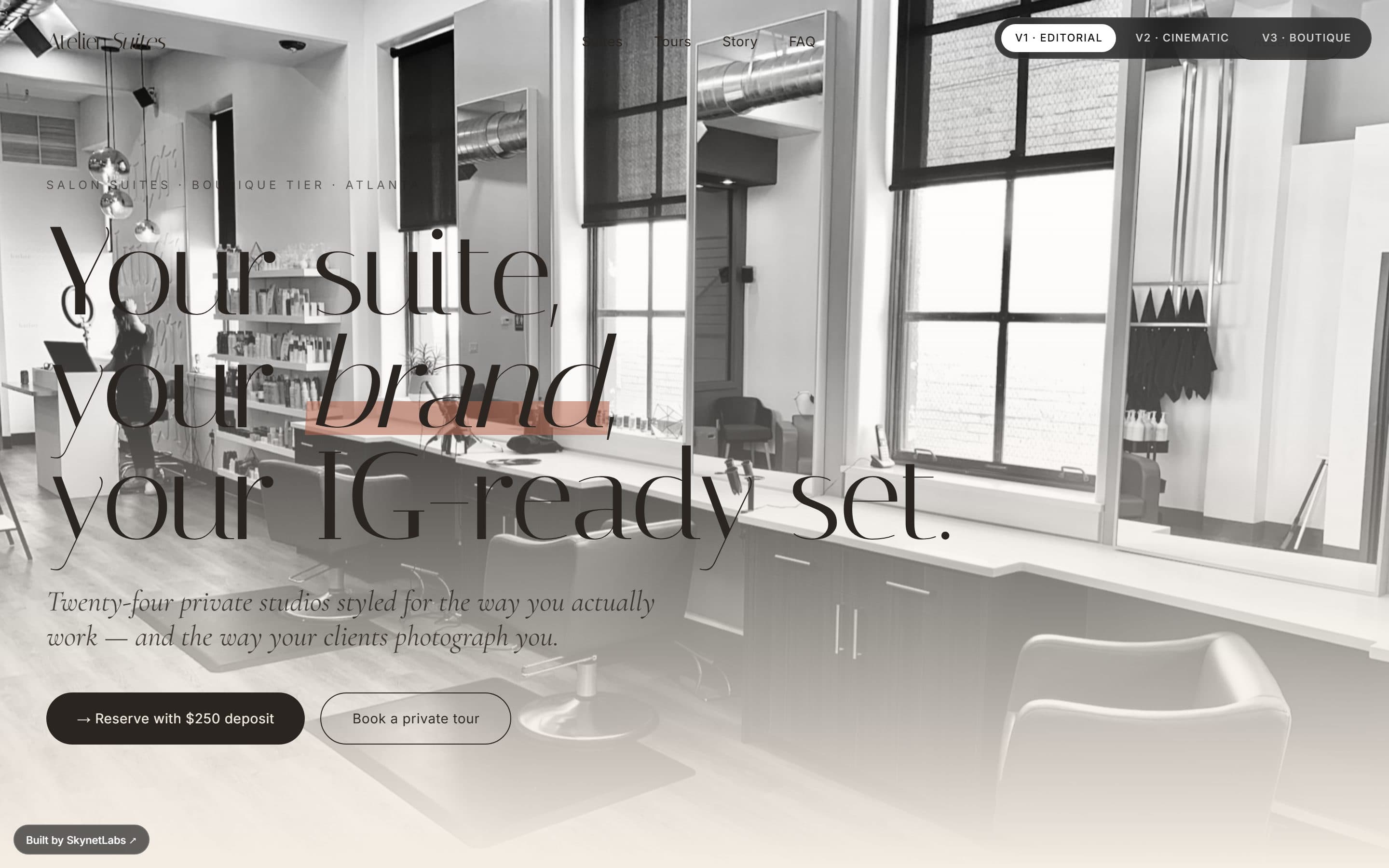 Atelier Suites · Salon Suite Rental — live screenshot