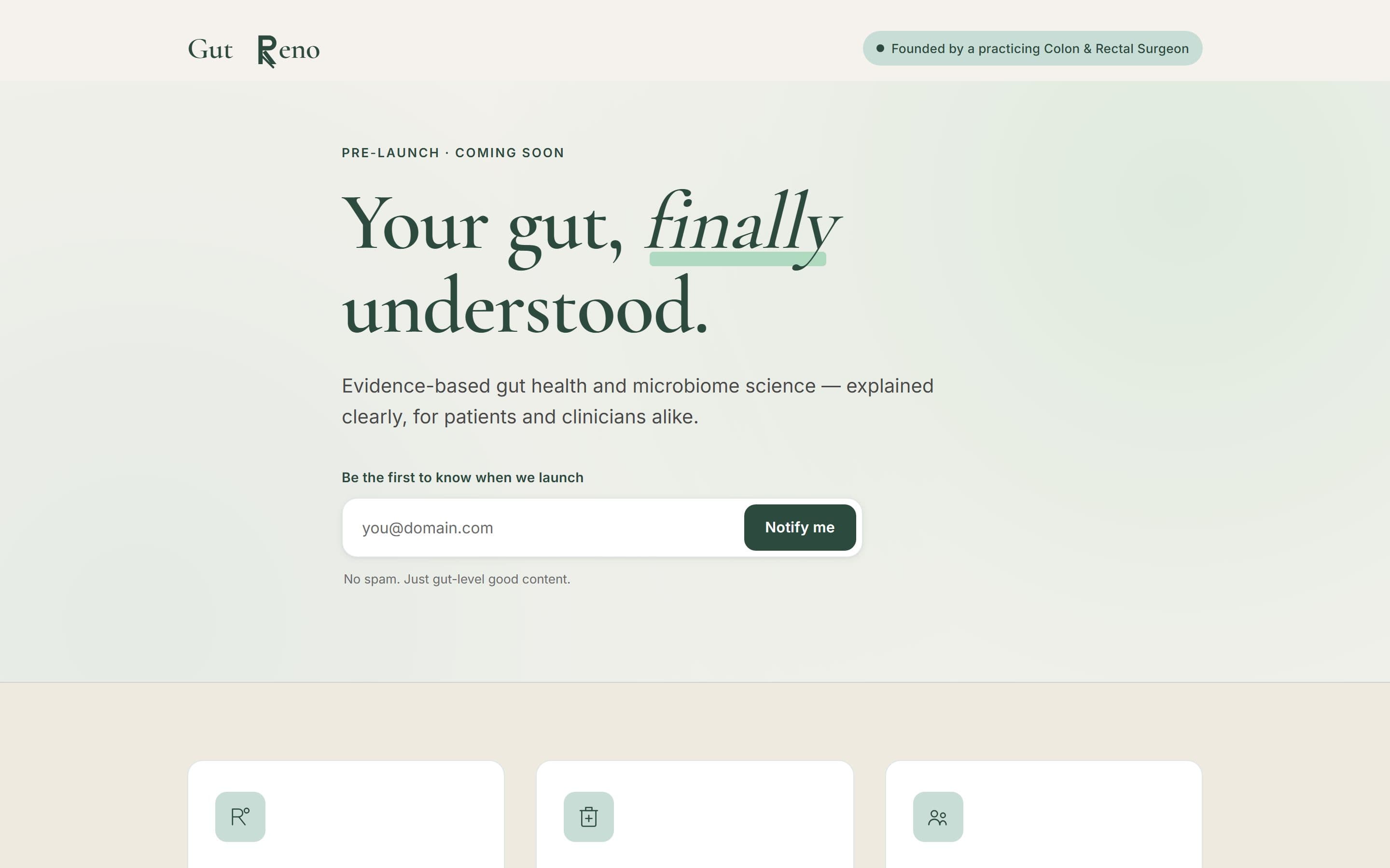 GutReno · Gut, Finally Understood — live screenshot