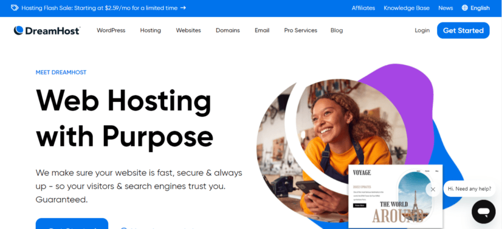 screenshot of DreamHost hosting 