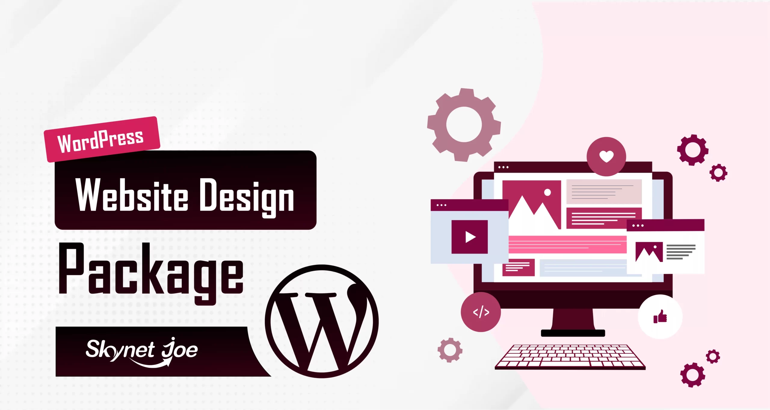 WordPress web design package with Skynet Joe - website design settings displayed on screen.