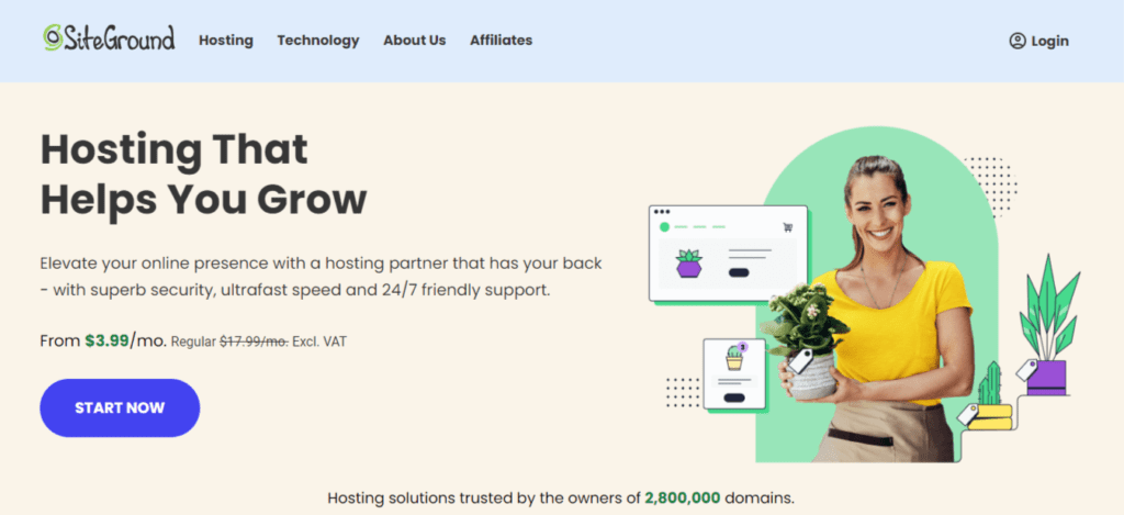 screenshot of SiteGround hosting 