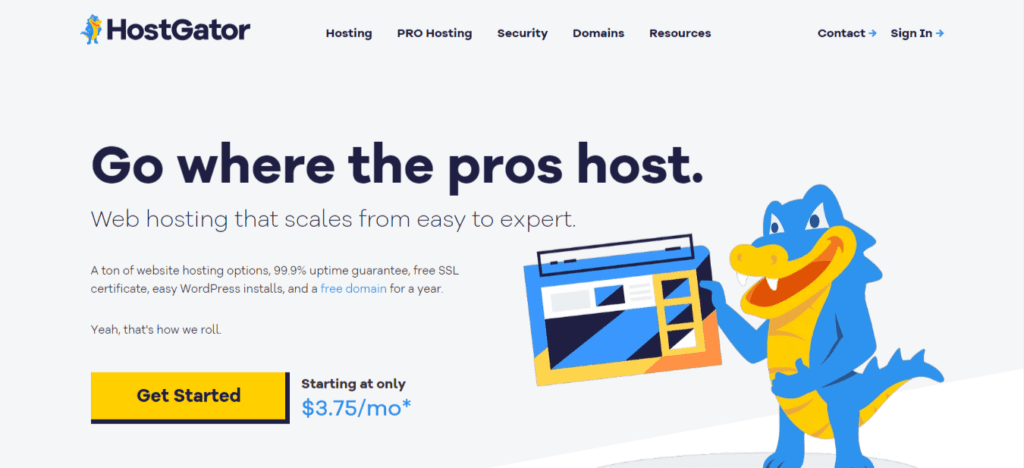 screenshot of HostGator hosting 