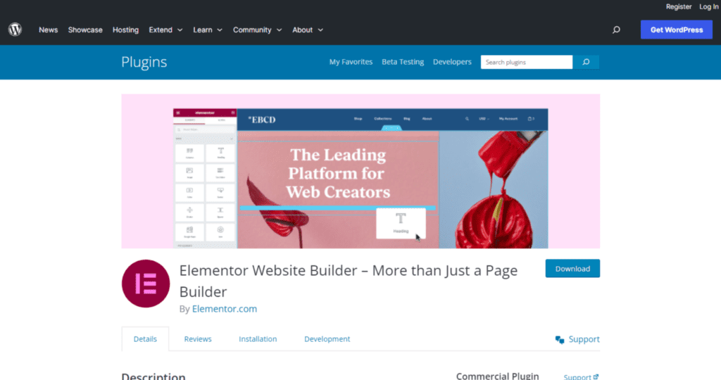 dashboard of Elementor Page Builder  wordpress plugin 